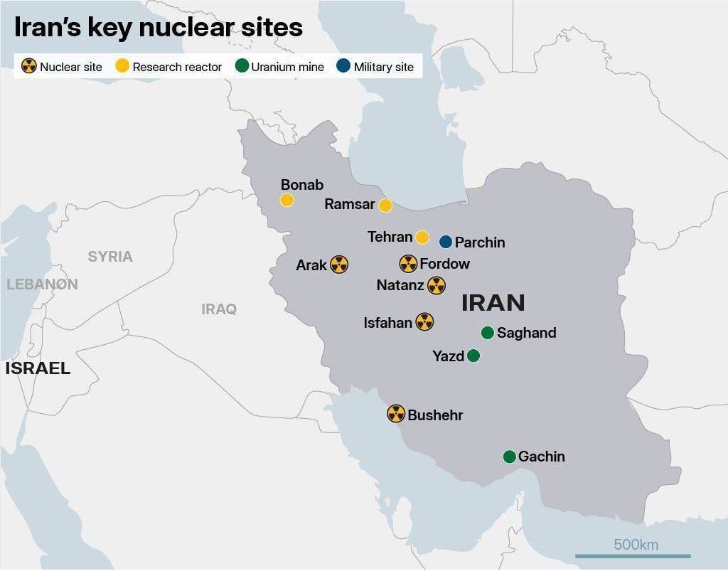Cartina dell'IRAN con indicati i siti nucleari e i centri di ricerca.